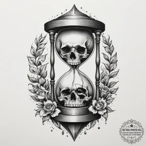 Hourglass with skulls instead of sand, artist... - эскиз тату (№1755167052_0, 14.08.2025 10:24) — tattoo-photo.ru