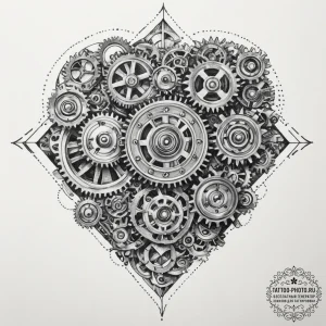 A watchmaker's workbench, filled with tiny ge... - эскиз тату (№1755169621_0, 14.08.2025 11:07) — tattoo-photo.ru