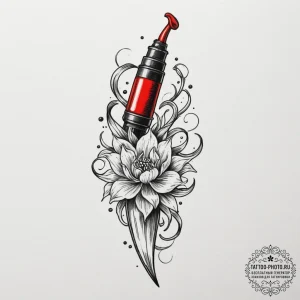 Blade, tattoo line art, black and red ink, re... - эскиз тату (№1755170610_0, 14.08.2025 11:23) — tattoo-photo.ru