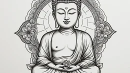 Buddha, tattoo drawing outline, on a clean wh... - эскиз тату (№1755172012_0, 14.08.2025 11:46) — tattoo-photo.ru