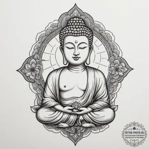Buddha, tattoo drawing outline, on a clean wh... - эскиз тату (№1755172012_0, 14.08.2025 11:46) — tattoo-photo.ru