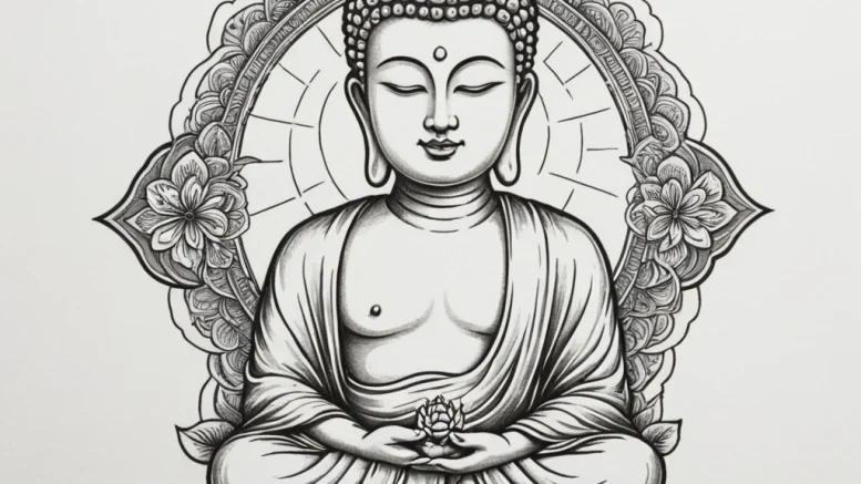 Buddha, tattoo drawing outline, on a clean wh... - эскиз тату (№1755172012_0, 14.08.2025 11:46) — tattoo-photo.ru