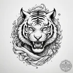 Tiger grin, ink illustration for tattoo, on a… — эскиз тату (№1755172210_0, 14.08.2025 11:50) — tattoo-photo.ru