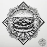 A juicy, gourmet cheeseburger with all the to… — эскиз тату (№1755179233_0, 14.08.2025 13:47) — tattoo-photo.ru