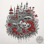 An abandoned amusement park, rusty and overgr… — эскиз тату (№1755180231_0, 14.08.2025 14:03) — tattoo-photo.ru