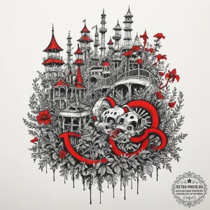 An abandoned amusement park, rusty and overgr... - эскиз тату (№1755180231_0, 14.08.2025 14:03) — tattoo-photo.ru