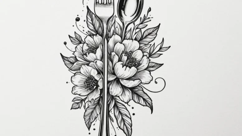 Tattoo design a fork on one, a spoon on the o... - эскиз тату (№1755180836_0, 14.08.2025 14:13) — tattoo-photo.ru