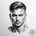 Tattoo design a strong, battle-hardened face,… — эскиз тату (№1755181657_0, 14.08.2025 14:27) — tattoo-photo.ru