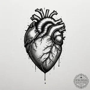 Tattoo sketch a human heart with abstract pro... - эскиз тату (№1755182465_0, 14.08.2025 14:41) — tattoo-photo.ru