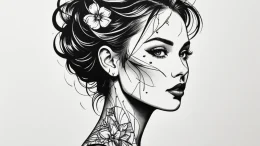 Tattoo design a woman's silhouette composed o... - эскиз тату (№1755182664_0, 14.08.2025 14:44) — tattoo-photo.ru