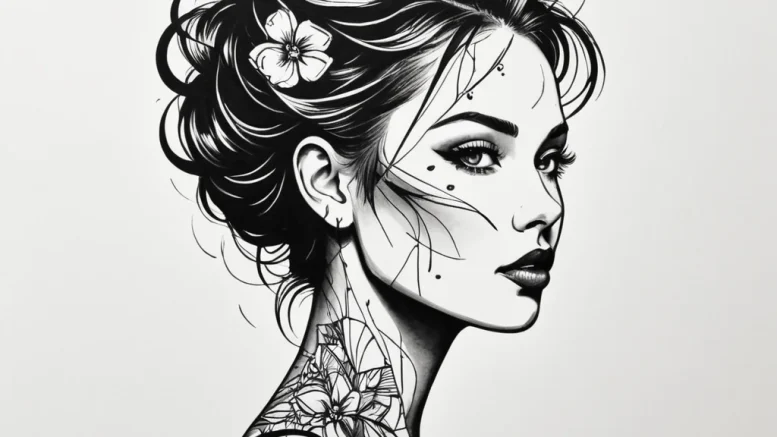 Tattoo design a woman's silhouette composed o... - эскиз тату (№1755182664_0, 14.08.2025 14:44) — tattoo-photo.ru
