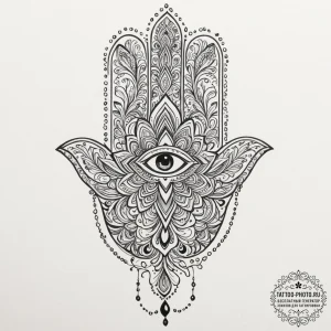 Hamsa, ink illustration for tattoo, on a clea... - эскиз тату (№1755182861_0, 14.08.2025 14:47) — tattoo-photo.ru