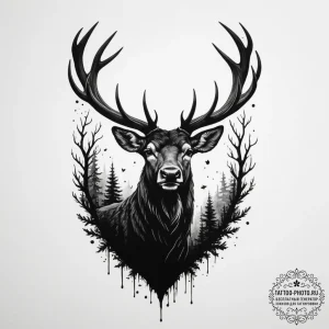 Tattoo design a blackwork forest with the sil... - эскиз тату (№1755183256_0, 14.08.2025 14:54) — tattoo-photo.ru
