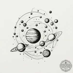 Parade of planets, artistic tattoo sketch, fi... - эскиз тату (№1755183453_0, 14.08.2025 14:57) — tattoo-photo.ru
