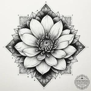 Tattoo design a flower blooming through a see... - эскиз тату (№1755183651_0, 14.08.2025 15:00) — tattoo-photo.ru
