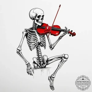 A skeleton playing a violin made of bone, con... - эскиз тату (№1755184453_0, 14.08.2025 15:14) — tattoo-photo.ru