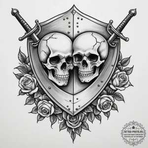 Tattoo design a shield with two crossing swor... - эскиз тату (№1755184848_0, 14.08.2025 15:20) — tattoo-photo.ru