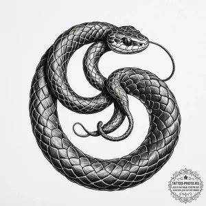 A detailed shot of a coiled snake. - эскиз тату (№1755185049_0, 14.08.2025 15:24) — tattoo-photo.ru