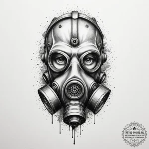 Tattoo sketch a stylized gas mask with a sing... - эскиз тату (№1755185652_0, 14.08.2025 15:34) — tattoo-photo.ru