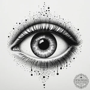 Human eye with a camera shutter iris, ink ill... - эскиз тату (№1755186265_0, 14.08.2025 15:44) — tattoo-photo.ru
