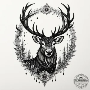 Tattoo design a blackwork forest with the sil... - эскиз тату (№1755186464_0, 14.08.2025 15:47) — tattoo-photo.ru