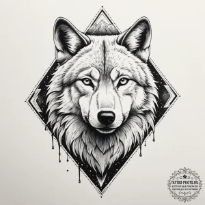 A wolf silhouette filled with a mountain rang... - эскиз тату (№1755188535_0, 14.08.2025 16:22) — tattoo-photo.ru