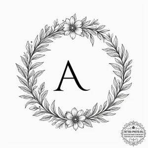 Tattoo design a floral wreath enclosing a per... - эскиз тату (№1755189764_0, 14.08.2025 16:42) — tattoo-photo.ru