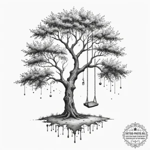 Tattoo sketch a single mighty tree with a swi... - эскиз тату (№1755189964_0, 14.08.2025 16:46) — tattoo-photo.ru