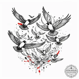 Tattoo sketch a flock of birds flying in form... - эскиз тату (№1755190167_0, 14.08.2025 16:49) — tattoo-photo.ru