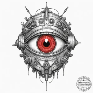 Tattoo sketch a robot's eye with a red glow a... - эскиз тату (№1755190960_0, 14.08.2025 17:02) — tattoo-photo.ru