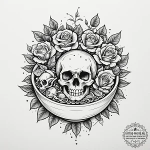 A vibrant bowl of pho, with fresh herbs, lime... - эскиз тату (№1755192534_0, 14.08.2025 17:28) — tattoo-photo.ru