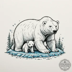 A polar bear and her cubs on a small ice floe... - эскиз тату (№1755194721_0, 14.08.2025 18:05) — tattoo-photo.ru