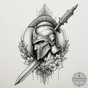 Tattoo sketch a spartan spear crossed with a... - эскиз тату (№1755196898_0, 14.08.2025 18:41) — tattoo-photo.ru