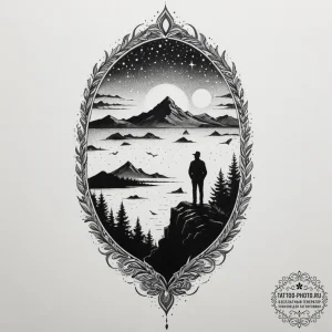 Tattoo sketch a silhouette of a man looking o... - эскиз тату (№1755197489_0, 14.08.2025 18:51) — tattoo-photo.ru