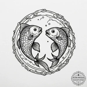 Tattoo design a pair of pisces fish, swimming... - эскиз тату (№1755197687_0, 14.08.2025 18:54) — tattoo-photo.ru