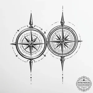Tattoo sketch a pair of compasses, one showin... - эскиз тату (№1755198864_0, 14.08.2025 19:14) — tattoo-photo.ru