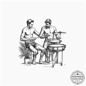 A person playing a steel drum on a tropical b... - эскиз тату (№1755199655_0, 14.08.2025 19:27) — tattoo-photo.ru