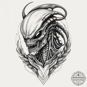 A xenomorph from alien, ink illustration for... - эскиз тату (№1755200646_0, 14.08.2025 19:44) — tattoo-photo.ru