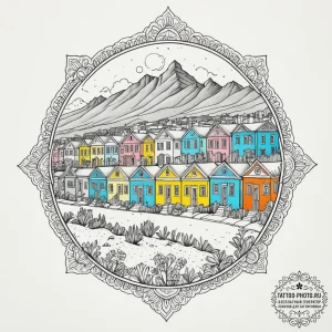 The colorful houses of bo-kaap in cape town,... - эскиз тату (№1755202433_0, 14.08.2025 20:13) — tattoo-photo.ru
