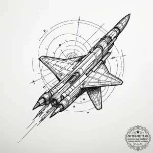 Tattoo design a retro spaceship shooting pixe... - эскиз тату (№1755203638_0, 14.08.2025 20:33) — tattoo-photo.ru