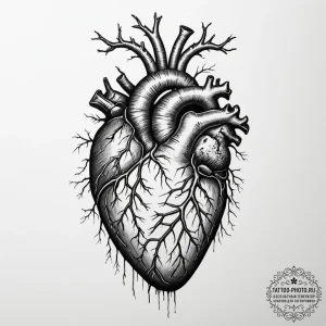 Tattoo sketch an anatomical heart, rendered r... - эскиз тату (№1755203835_0, 14.08.2025 20:37) — tattoo-photo.ru