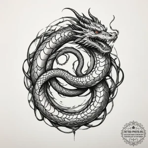 Tattoo design a coiled serpent or dragon, rep... - эскиз тату (№1755205850_0, 14.08.2025 21:10) — tattoo-photo.ru