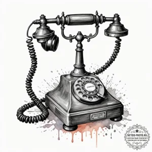 Vintage telephone, tattoo drawing outline, de... - эскиз тату (№1755206255_0, 14.08.2025 21:17) — tattoo-photo.ru