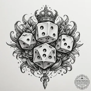Tattoo design a pair of dice with crowns on t... - эскиз тату (№1755208859_0, 14.08.2025 22:00) — tattoo-photo.ru