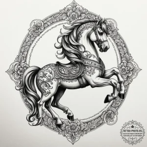 Carousel horse, tattoo sketch design, on a cl... - эскиз тату (№1755209254_0, 14.08.2025 22:07) — tattoo-photo.ru