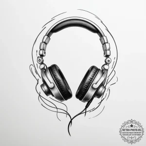 Tattoo design a gaming headset with wires sub... - эскиз тату (№1755211063_0, 14.08.2025 22:37) — tattoo-photo.ru