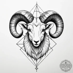 Tattoo sketch an aries ram's head, half reali... - эскиз тату (№1755211264_0, 14.08.2025 22:41) — tattoo-photo.ru