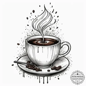 Tattoo sketch a warm cup of coffee or tea, wi... - эскиз тату (№1755211465_0, 14.08.2025 22:44) — tattoo-photo.ru