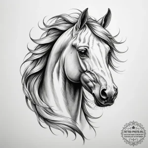 Tattoo sketch a horse's head, graceful and po... - эскиз тату (№1755211668_0, 14.08.2025 22:47) — tattoo-photo.ru