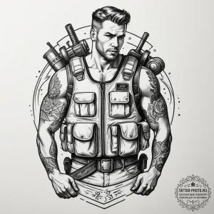 Tattoo sketch a generic tactical vest or plat... - эскиз тату (№1755212472_0, 14.08.2025 23:01) — tattoo-photo.ru